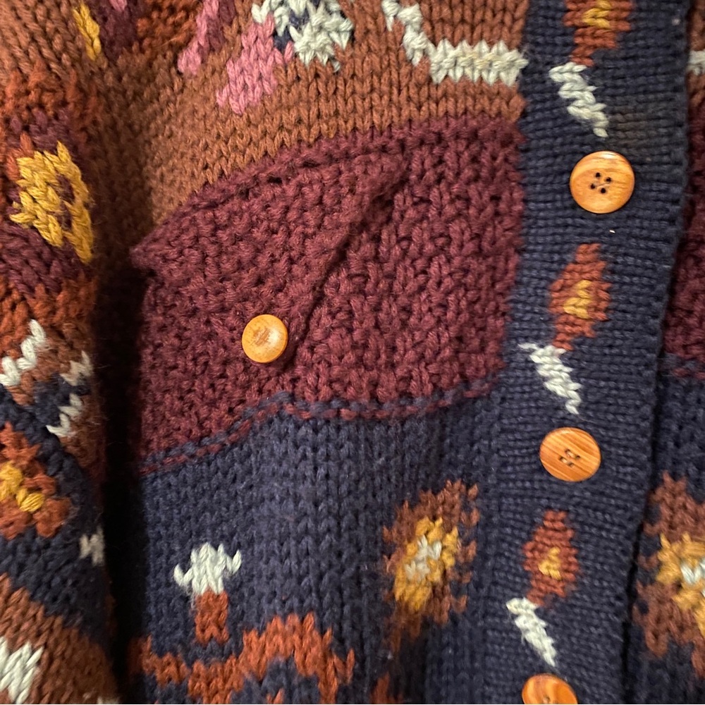 Vintage chunky multi color pattern collared cardigan Medium - Picture 4 of 11